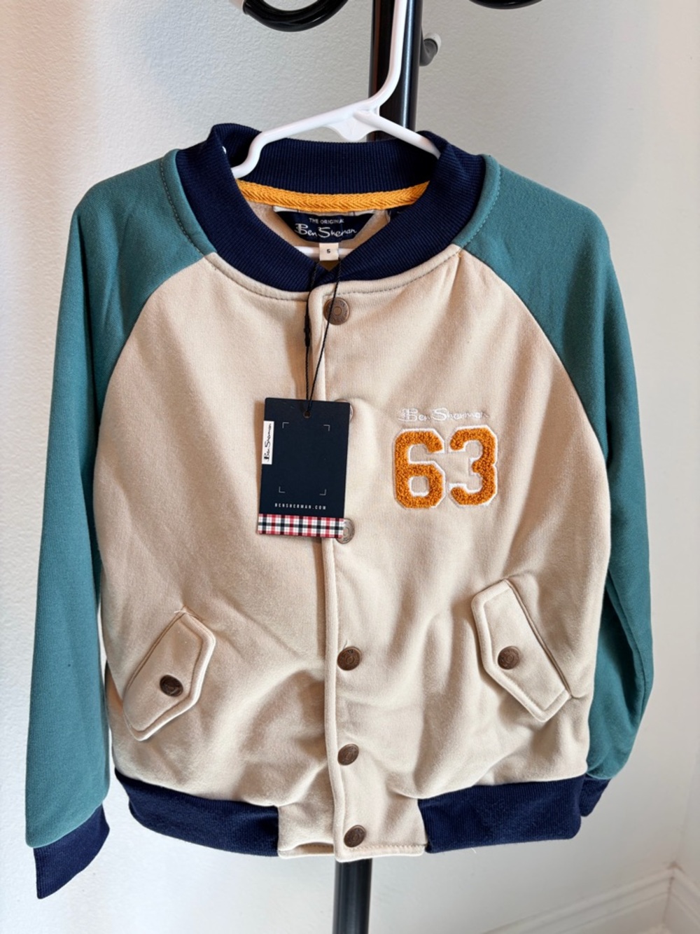 NWT Boys Bomber Style Ben Sherman Cream Jacket with Navy and Mustard Trim